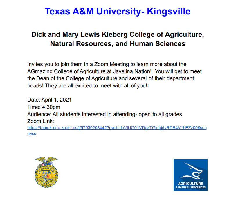 Texas A&M Kingsville Zoom Event