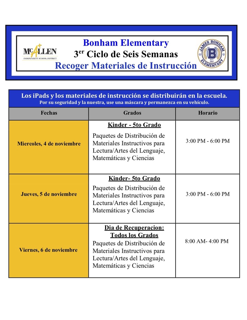 Materials Distribution Schedule