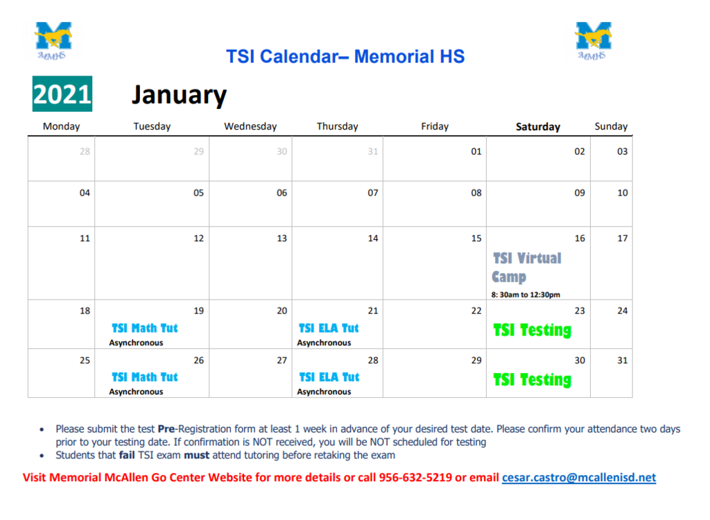 January TSI  Calendar