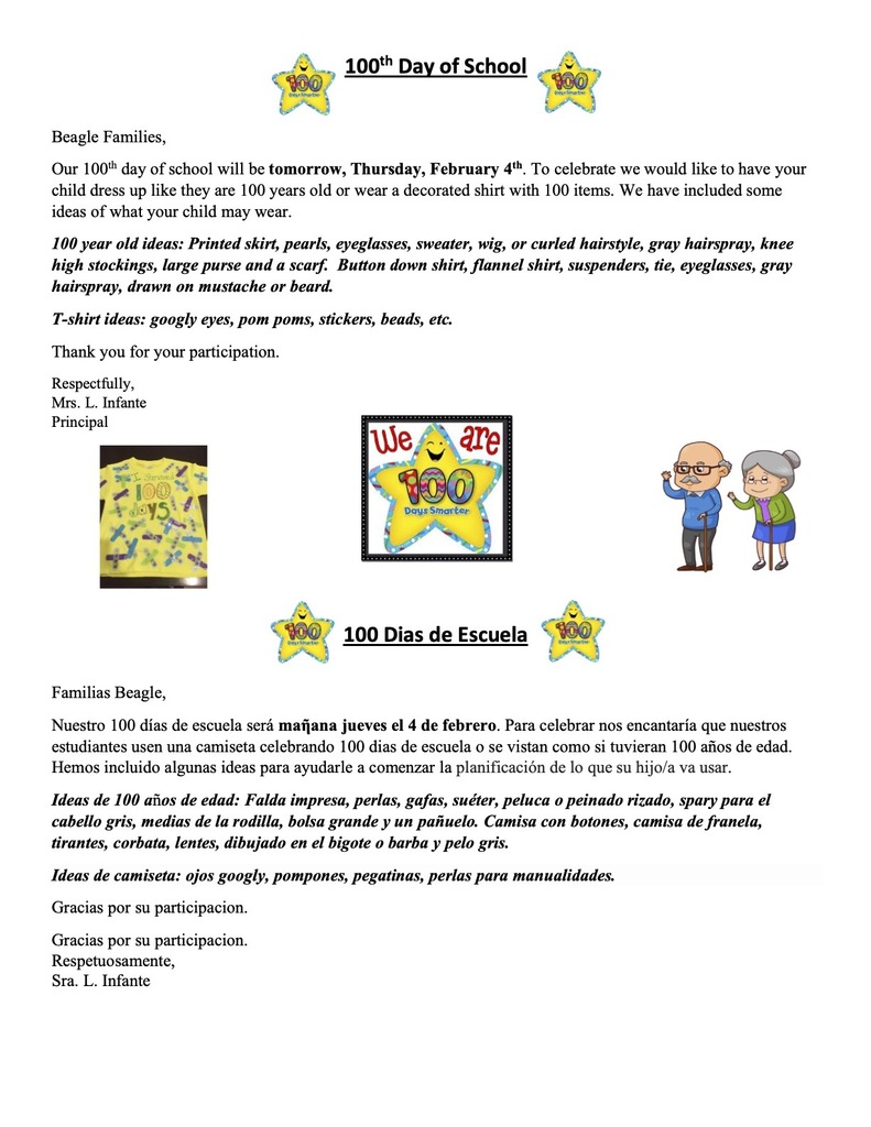 100th Day of School Letter