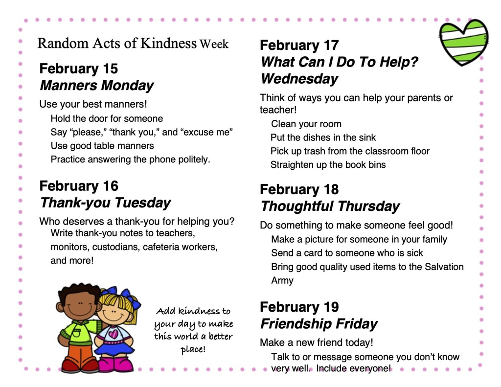 Random Acts of Kindness Week Schedule