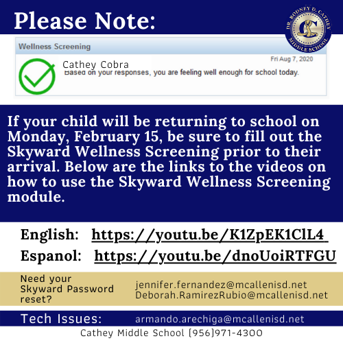 Skyward Wellness Screening Reminder