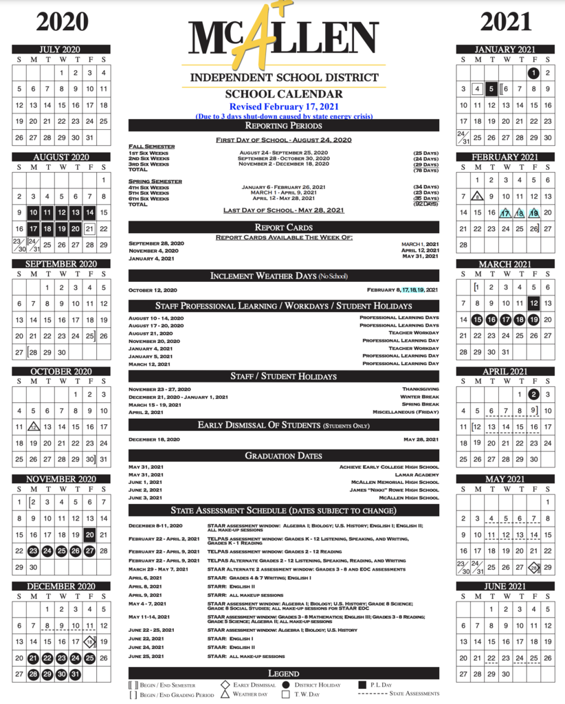 Updated School Calendar