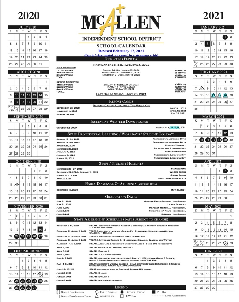 2020-2021 Final McAllen ISD Calendar Revised 2-17-21
