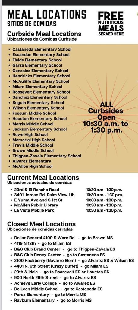 Curbside Meal Locations Update