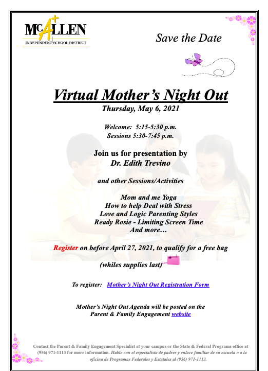 English Virtual Mother's Night Out Flyer