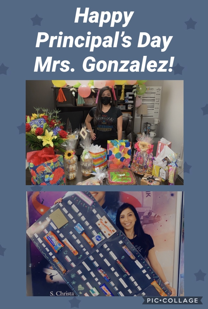 Collage of Principal with gifts