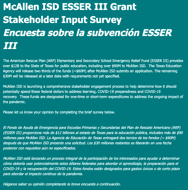 ESSER III Grant Stakeholder Input Survey