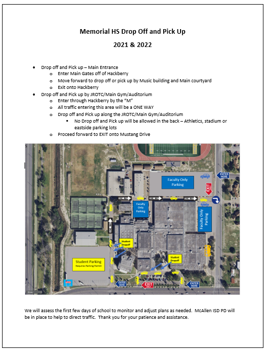 Student drop off and pick up