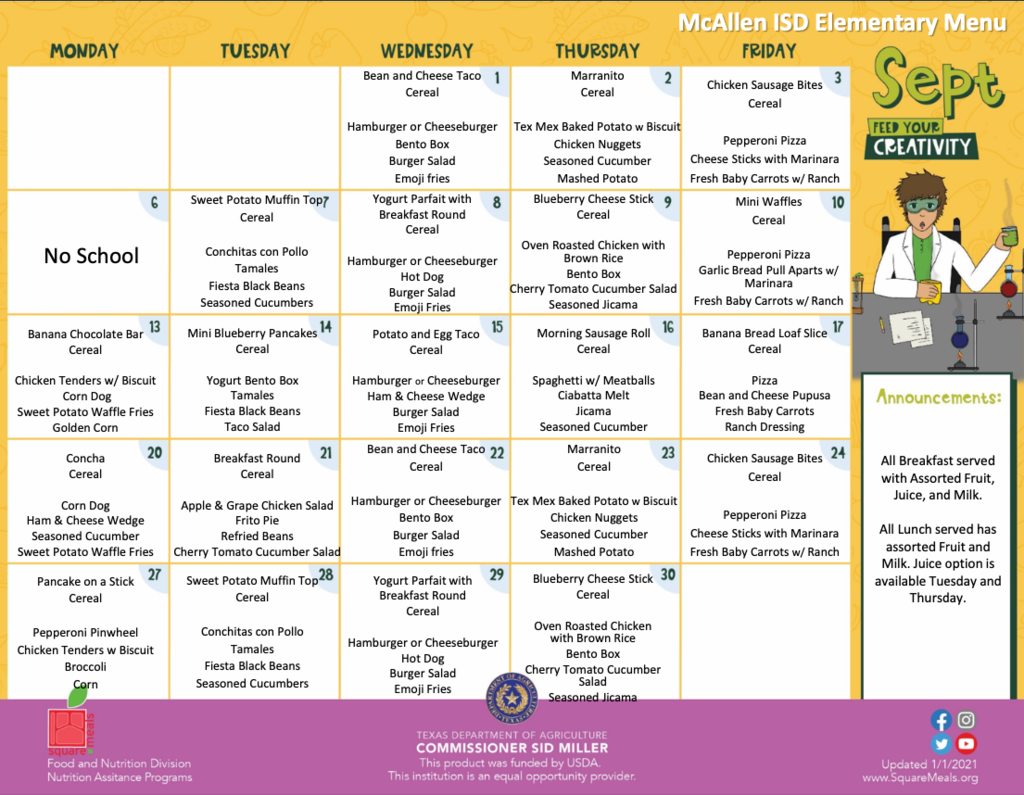 Elementary Menu